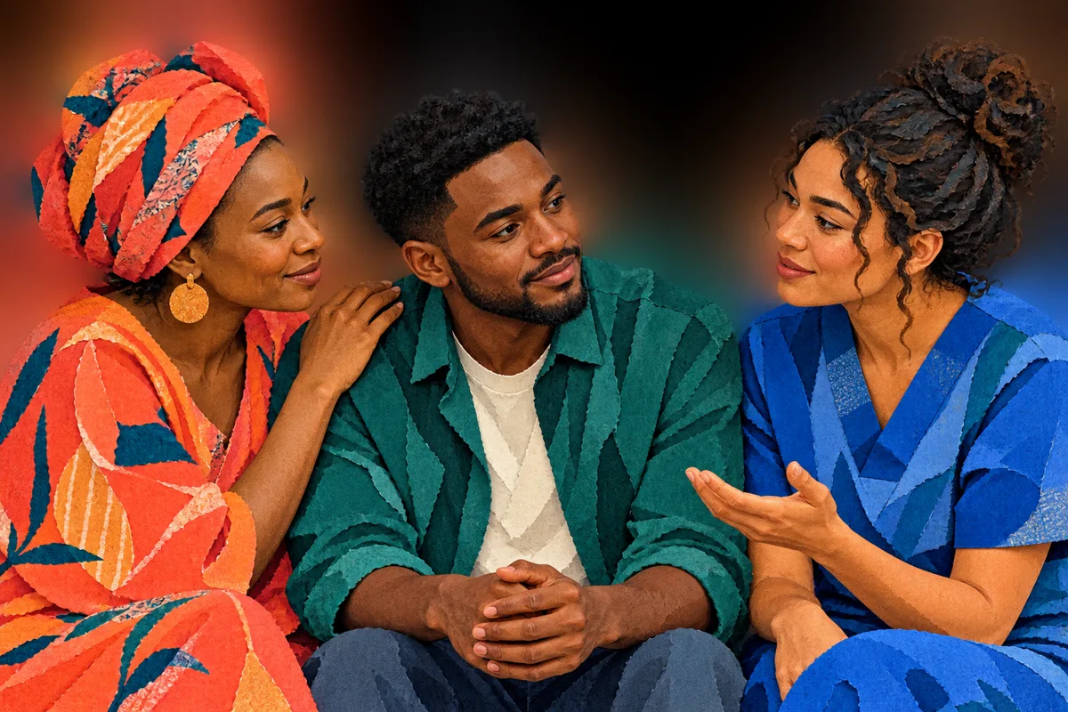 Illustration of three people in conversation